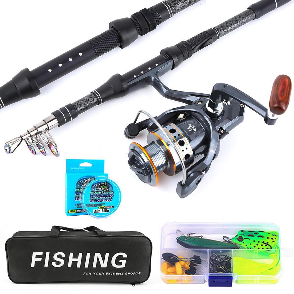 Carbon Telescopic Fishing Rod Set with Reel, Soft Bait, Hooks, Line, and Bag for Sea Fishing - Complete Tackle Set