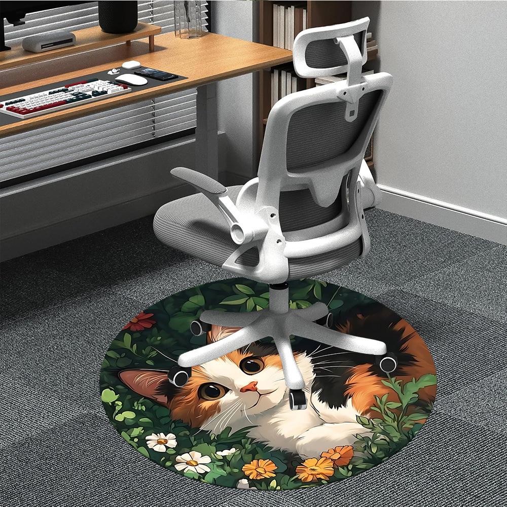 

1pc Cat Garden Flowers Chair Carpet for Office, Non-slip, Soft and Durable Office Rug for Decoration, Perfect for Office yy251229142 80cm by 80cm