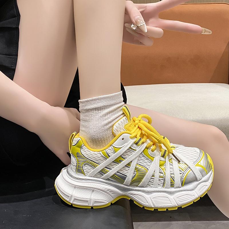 Fashion Women Sneakers Leather Mesh High Heels for Women Casual Lace Up Shoes Fashion Platform Shoes Trend 2025 Zapatos De Mujer