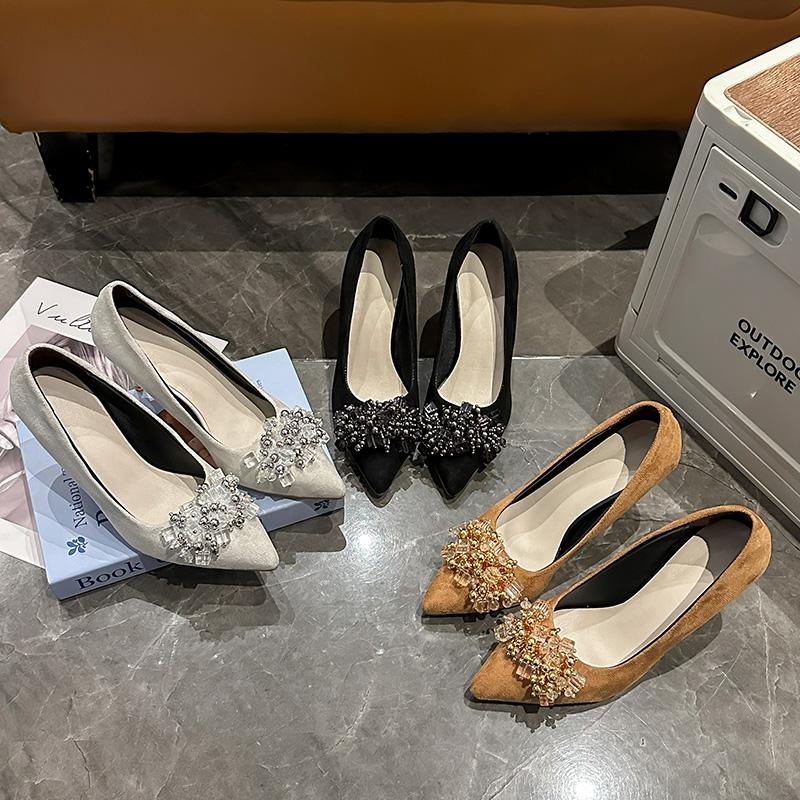 Fashion Spring Casual Wedding Bride Rhinestone Gold Fashion New High Heels Metal Buckle Sexy Work Shoes Large Size Female Shoe High Heel