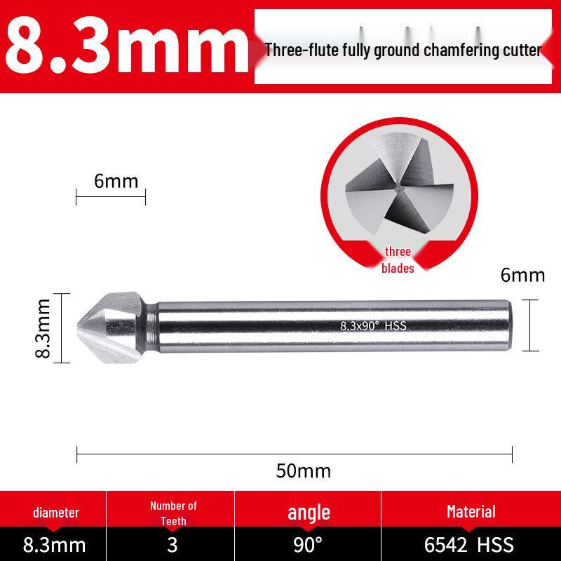 Straight Shank Single-Edge 3-Flute 45° Chamfering & Deburring Countersink Drill Bit, 90° Inner Hole Trimmer