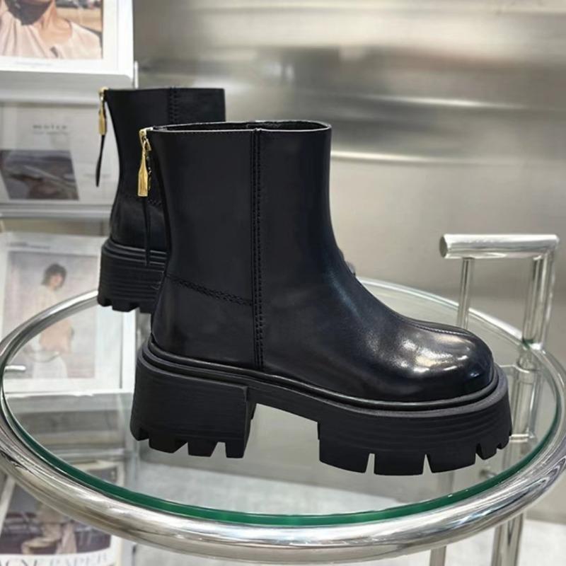 2024 Neue Schuhe Damen Knöchel Damenstiefel Plateau Moderne Stiefel Damen Nähen Runde Zehe Reißverschluss hinten Quadratischer Absatz Schuhe Damen Zapatos