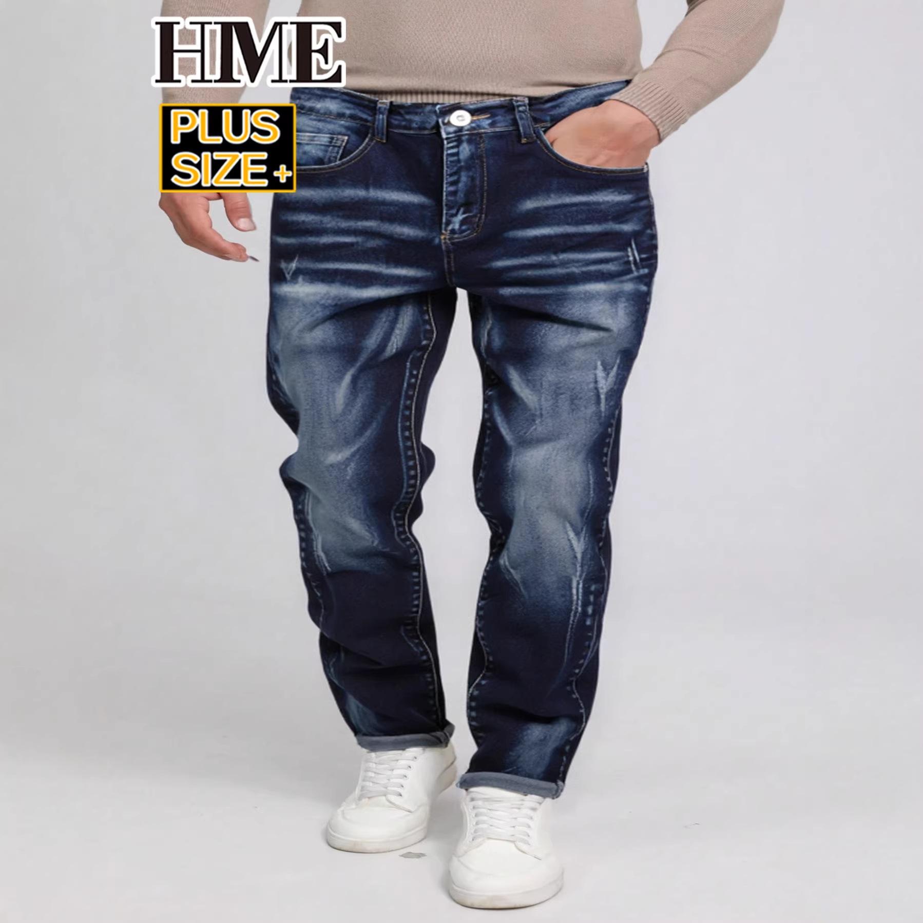 European and American plus-size men s jeans, business casual loose straight-leg chubby pants, men s long pants XL джинсовый синий