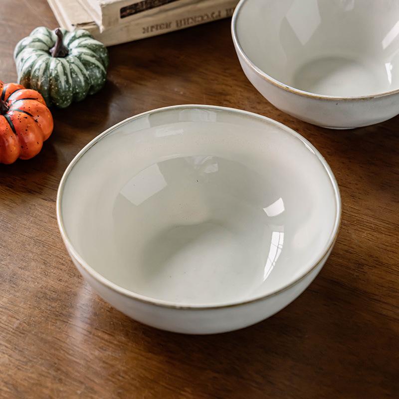 Ceramic Bowl Noodle Bowl Retro Style Household Fruit Salad Bowl Round Vegetable Bowl Restaurant Japanese Tableware Ramen Bowl