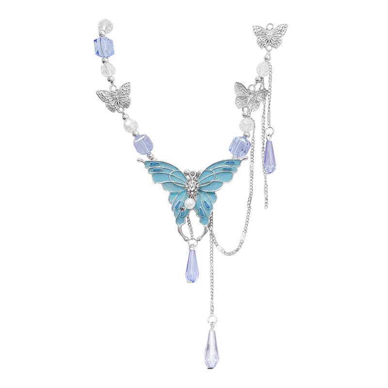 2025 Light Luxury Blue Crystal Butterfly Necklace for Women – Elegant Clavicle Chain Accessory