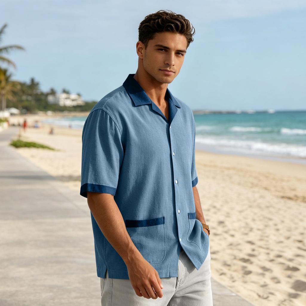 Men's Summer Casual Short-Sleeve Shirt With Collar And Multiple Pockets