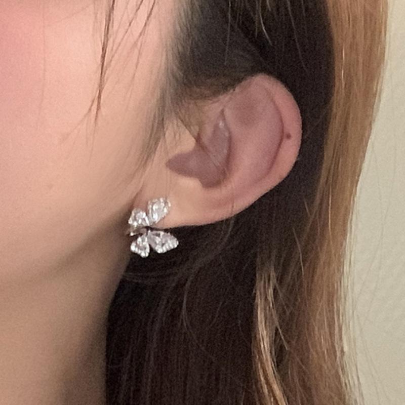 Light Luxury Niche Zirconia Butterfly Earrings Summer Senior Sense of Unique Earrings Female Design Sense of Cold Style Temperament Earrings