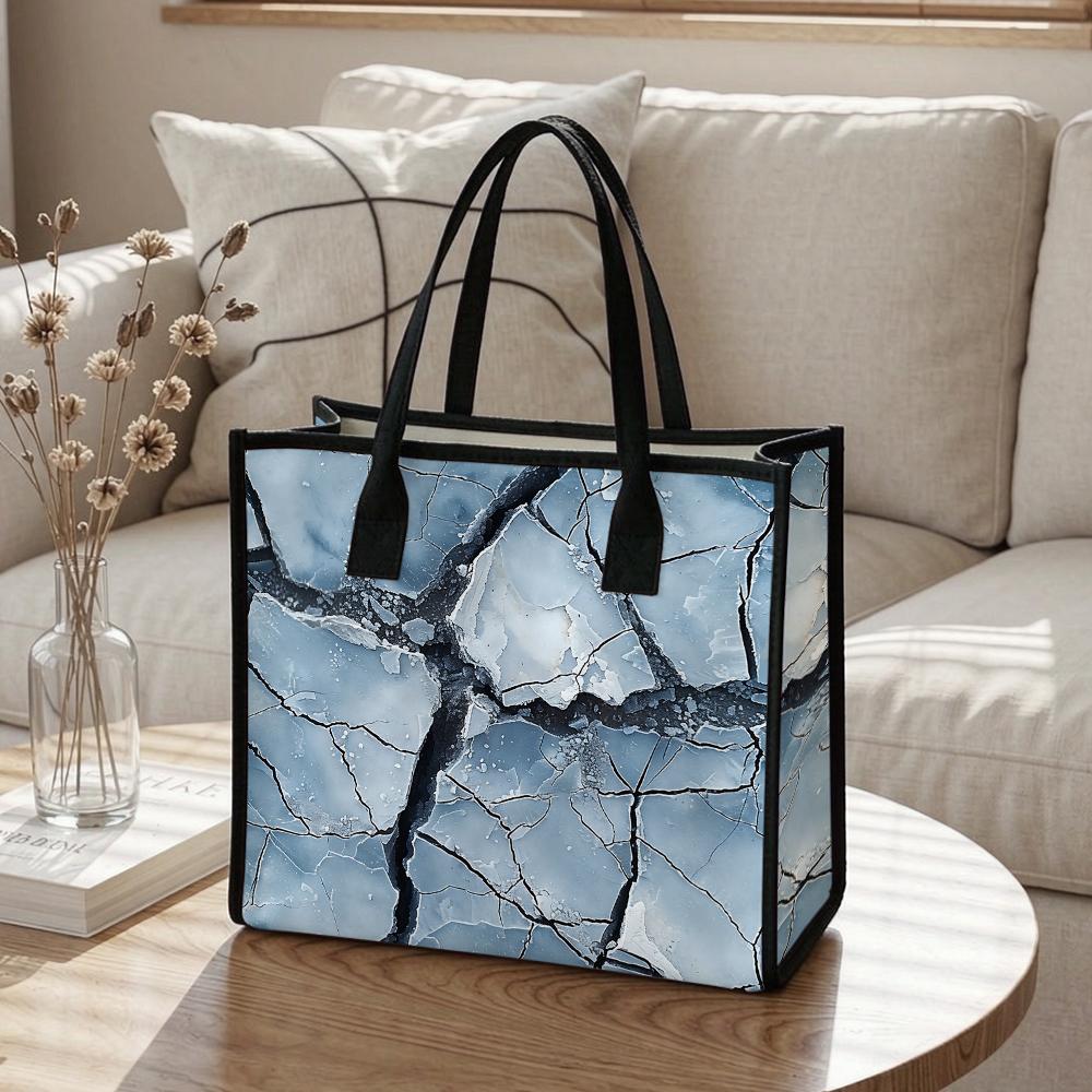 Blue Crack Print Tote Bag Casual Large Capacity Daily Handbag Portable Shoulder Bag for Shopping Travel