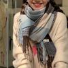 1116 New Square Plaid Thickened Scarf Femininity Versatile Warm Scarf Advanced Sense Color Matching Tassel Shawl