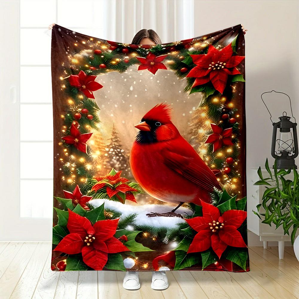 

Warm Christmasthemed flannel blanket Retro cardinals and Christmas flower patternsideal holiday gift300gms 75x100cm (30x40inch)