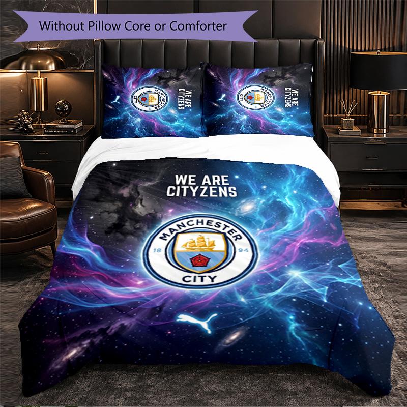 Set Lenzuola Manchester City Modello 3 Pezzi Morbida Copripiumino in Microfibra con Federe per Camera da Letto