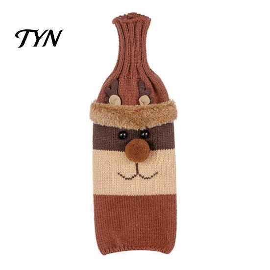 Christmas Dinner Party Favors Wine Bottle Cover, Holiday Knitted Champagne Bag, Snowman Santa Sweater Claus Elk for New Year Decoration Festive Table
