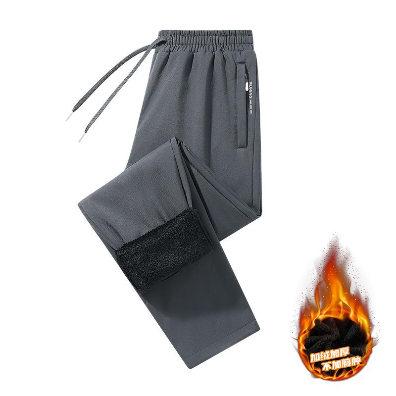 Autumn and winter men's new thermal velvet pants blue waterproof casual pants straight casual versatile boys long pants