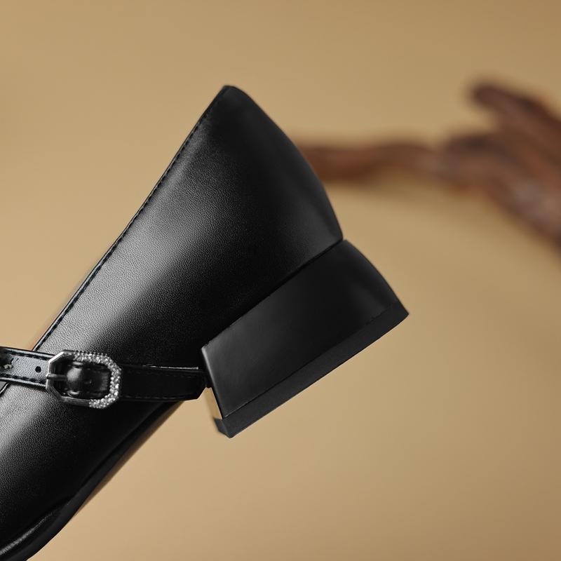 Fashion Women's new spring and autumn round toe color blocked cross strap pearl mid heel plus size Mary Jane single shoe