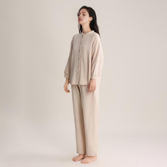 Women's Cotton Pajama Set Button Down Long Sleeve Top And Long Pants Loungewear Set Casual 2 Piece Sleepwear