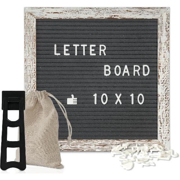 4 THOUGHT Letter Board Sign with 500 Letters 10" x 10" Felt Letter Board with Stand for First Day of School White Wooden Frame Message Board Vintage