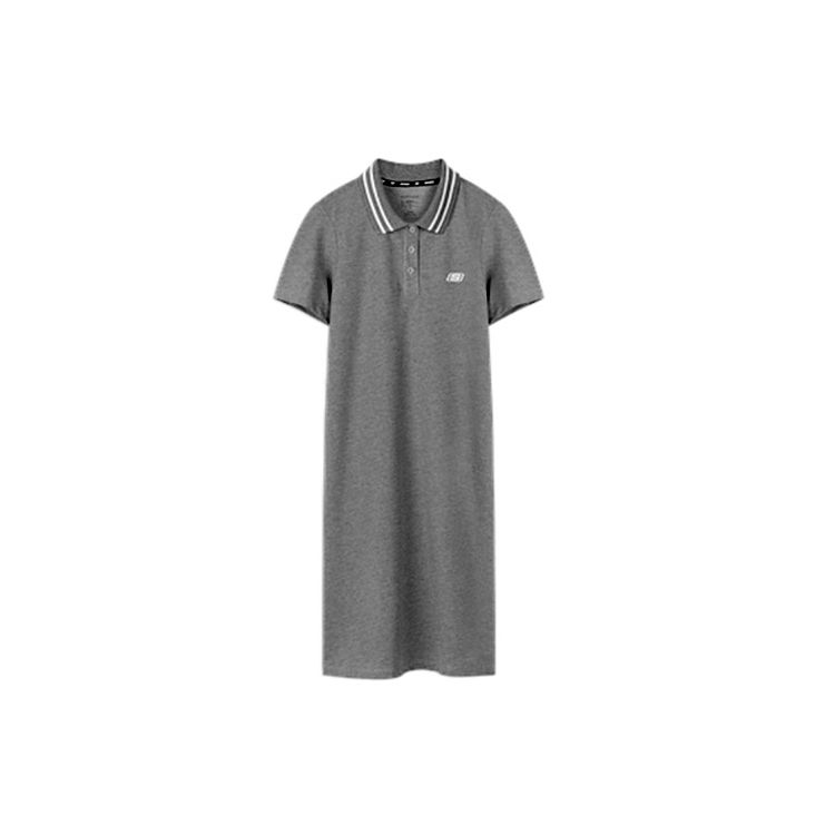 Skechers Polo Collar Short Sleeve Knitted Dress Women dresses Floral-Gray L220W009-004F L