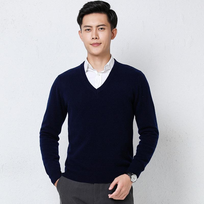 Cross2025 Men's V-Neck Knitwear: Autumn/Winter Loose Wool Pullover, Casual Business Solid Color, Long Sleeve