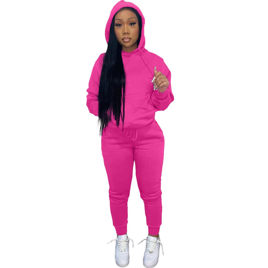 Einfarbiges Hoodie-Trainingsanzug-Set Damen Langarm Kapuzenoberteil Kordelzug Jogginghose Täglich Lounge Straße Lässig Sportbekleidung
