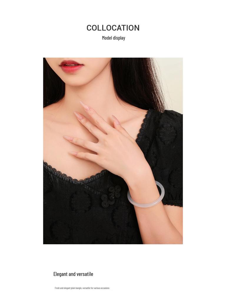 Natural Icy White Moonstone Chalcedony Jade Bangle for Girls - Lychee Jelly Agate Beauty
