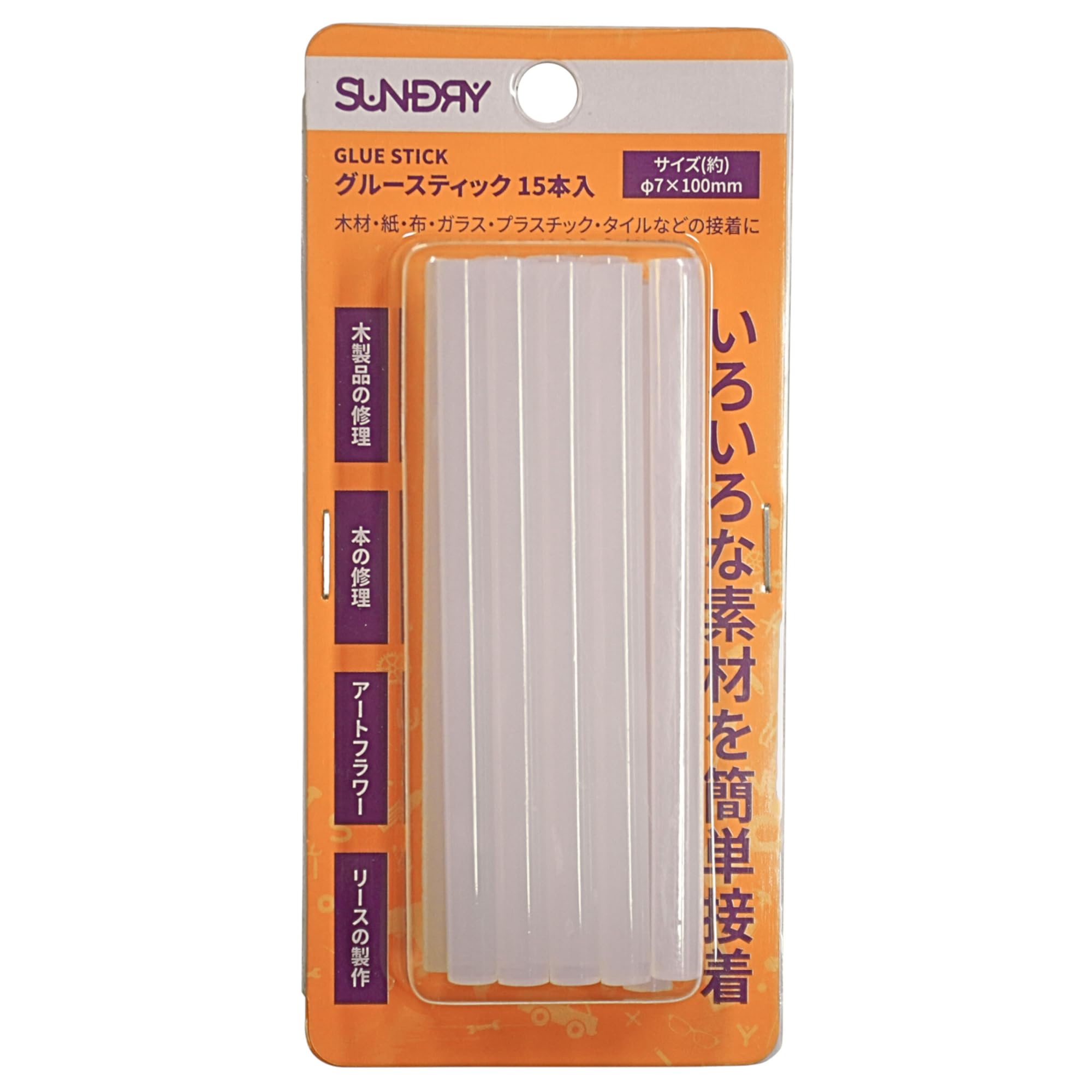 SUNDRY Glue Sticks, Clear, Diameter 0.3 inches (7 mm) x Length 3.9 inches (100 mm), Pack of 15