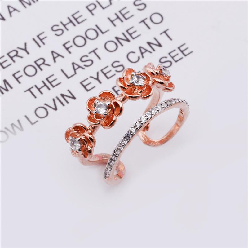 Sweet Cool Index Finger 925 Micro-Inlaid Zircon Open Ring Rose Gold Ring Live Simple Temperament Female Finger Ring