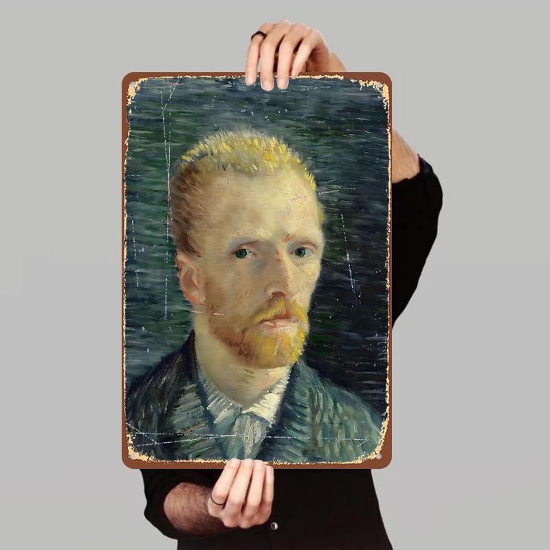 Van Gogh Self Portrait Metal Wall Art Vintage European Style Home Decor Living Room 7.9x11.8In(20x30cm)