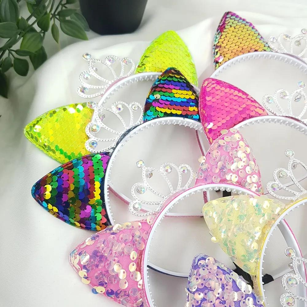 Sequin cat ears, toddler, child, girl, crown, cubic zirconia headband, hairband