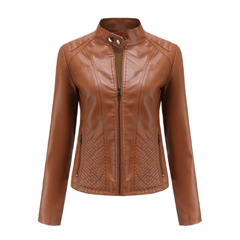 Autumn and Winter New Casual Leather Jacket Women's Simple Trend Thin Jacket Long Sleeve Motorcycle Jacket Women's Clothing