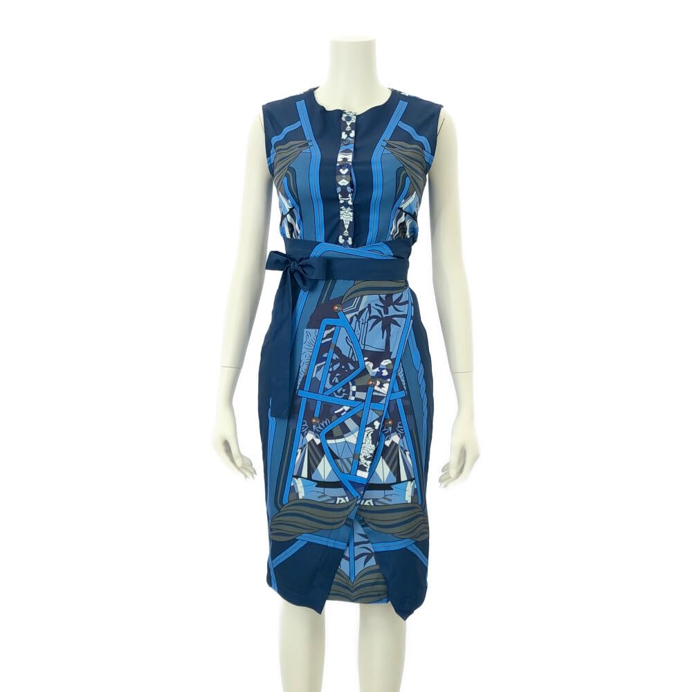 GRAXIA Cabaret Midi Scarf Front Size L Dress, Dress, Sleeveless, Print, Elegant, Buttons, Knee-Length, Women's, White,