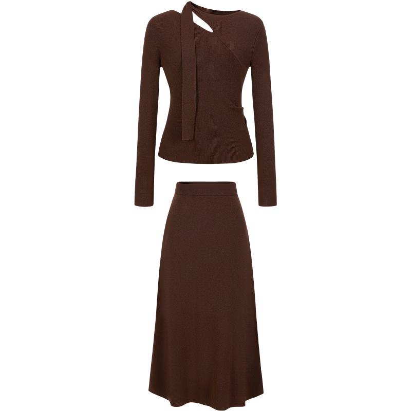 JZ.AnnaCo Gentle Flowing Collar Wool Knit Top & Skirt Set