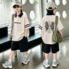 Boys' Korean Style Cotton Lapel T-Shirt & Shorts Set - Summer Casual Two-Piece Outfit for Medium and Large Children