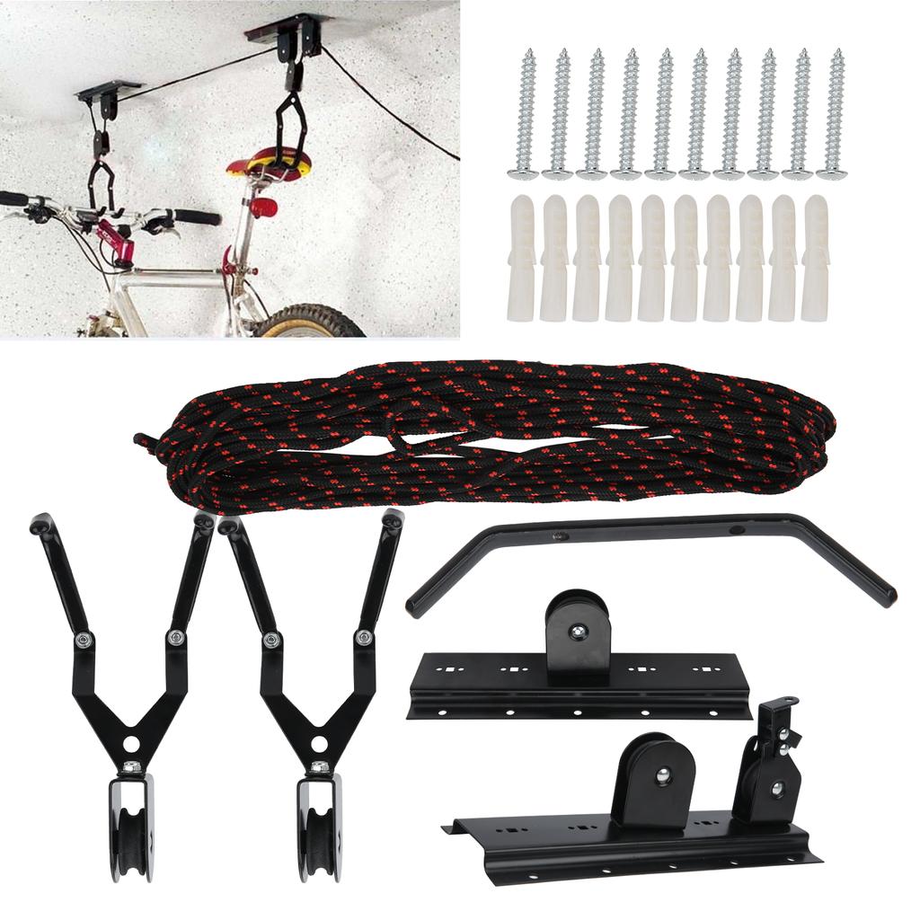 Bike Ceiling Hanger Lift Cargo Bicycle Storage Wall Mount Hook Roof Hoist Pulley Rack