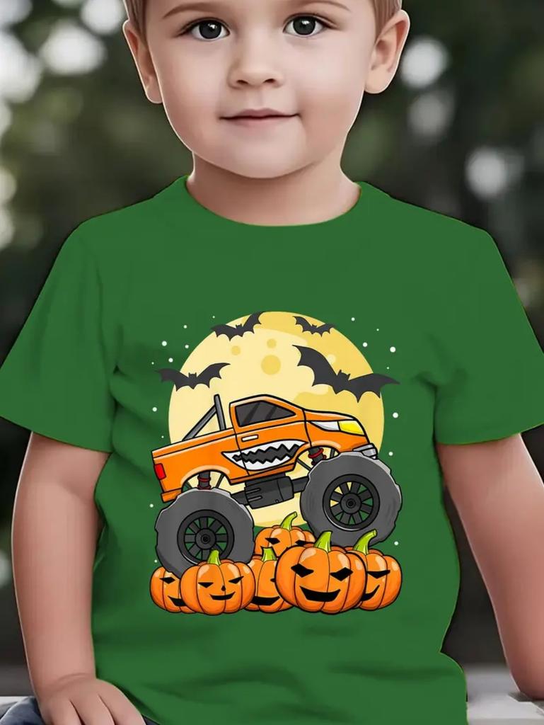 Kids' T-Shirt Truck Graphic 3D Print T-Shirt Halloween Pumpkin Themed Casual Short-Sleeved Summer Party Children's Clothing Boy