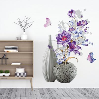 Vintage 3D Vision Flower Vase Wall Stickers Home Decor Japanese Removable Wall Decals for Living Room Bedroom Porch Backdrop