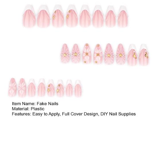 24 Pcs 3d Shell Starfish Press on Nails Ocean Long Stick-On Fake Nails Almond French
