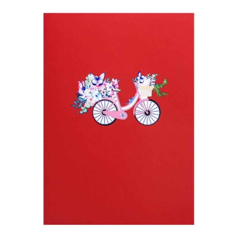 Creative Flower Butterfly Bicycles Popup Greeting Card 3D Handmade Paper Surprise Card for Birthdays and Weddings