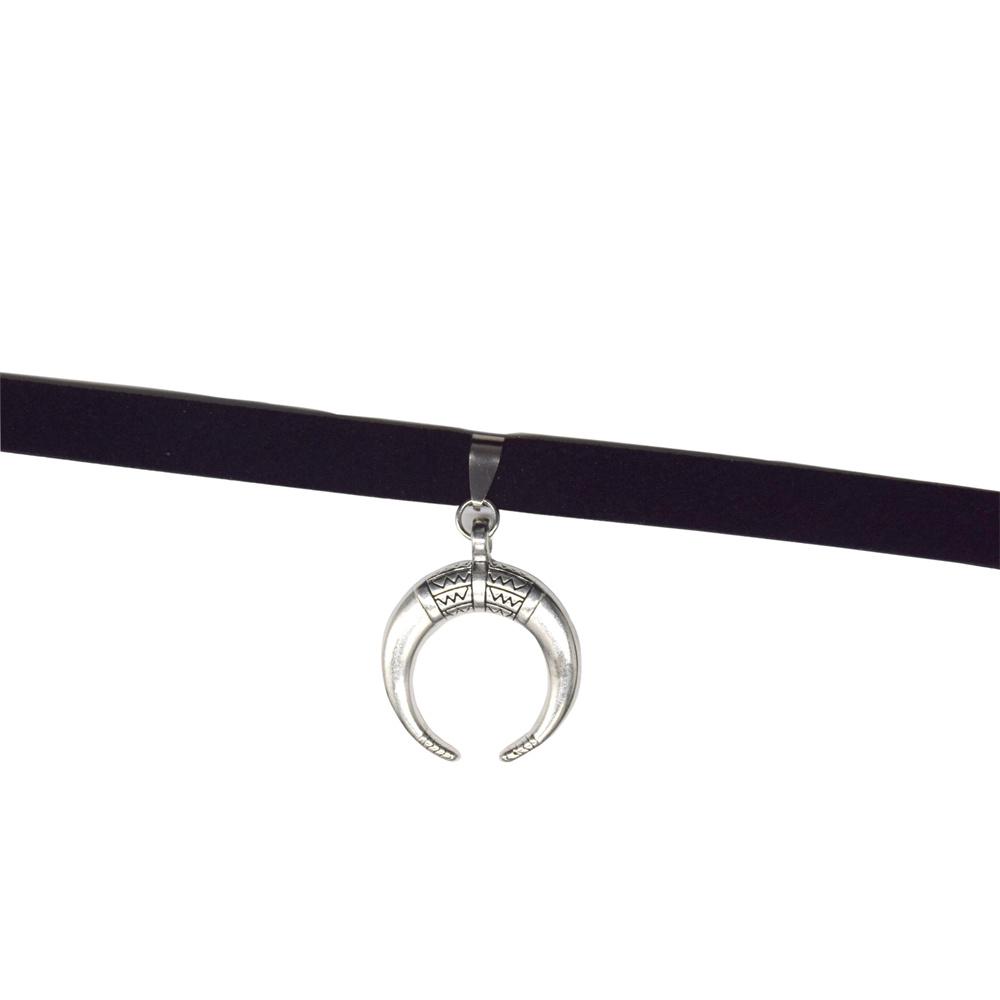 Vintage Velvet Leather Choker Necklace For Women Gothic Silver Color Moon Pedant Collar Fashion Women Bar Party Jewelry