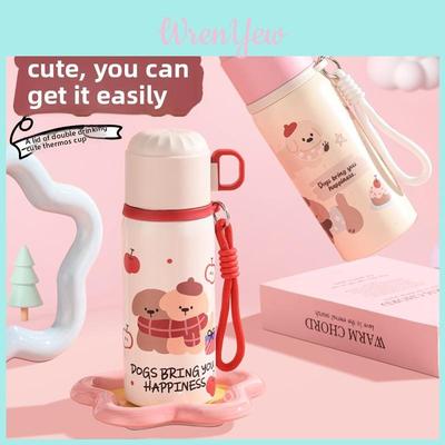 Cartoon Puppy Kids Insulated Water Bottle With Straw For Outdoor Travel And School Use