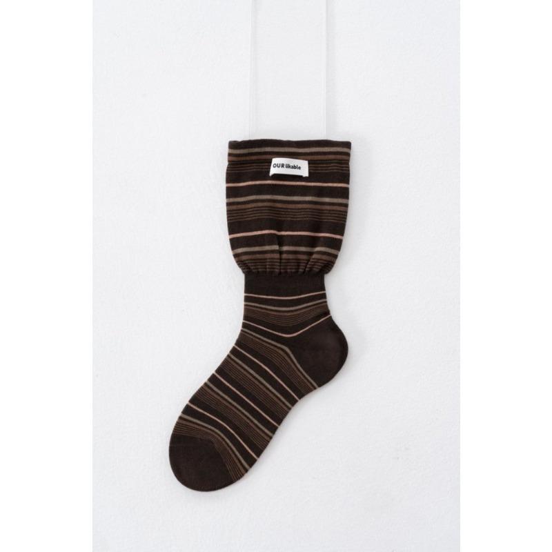 Trendy Color-blocking Striped Autumn and Winter Striped Fabric Label Letter Flared Wide-mouth Thigh-high Socks Slimming Pile Socks