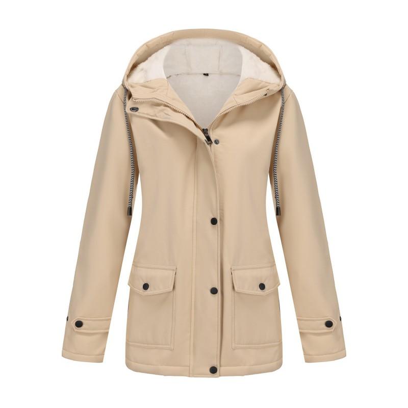 Womens Hooded Windbreaker Jacket Fleece-Lined Water-Resistant Long Sleeve Zip-Up Coat
