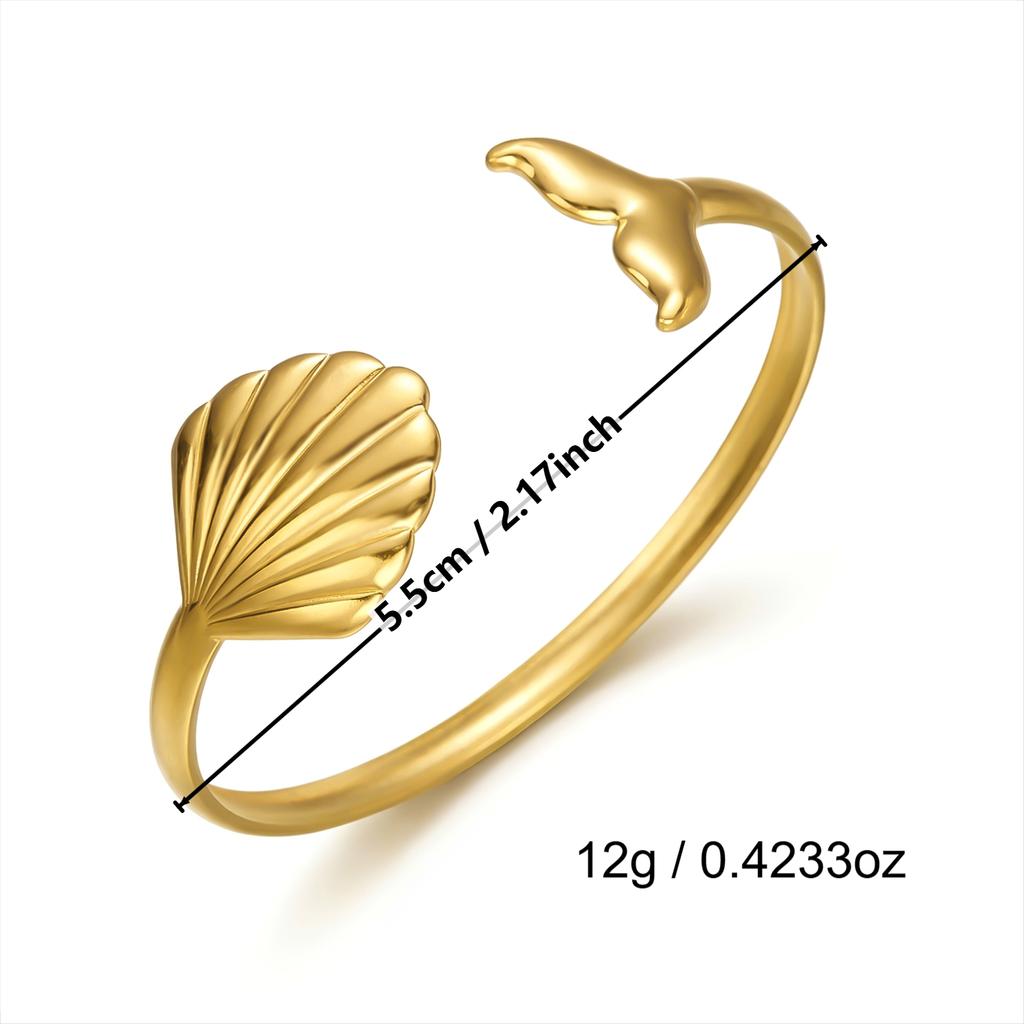 Starfish Crab Asymmetrical Open Bangle for Women Men Stainless Steel Gold-Plated Scallop Shell Bangle Boho Beach Party Jewelry