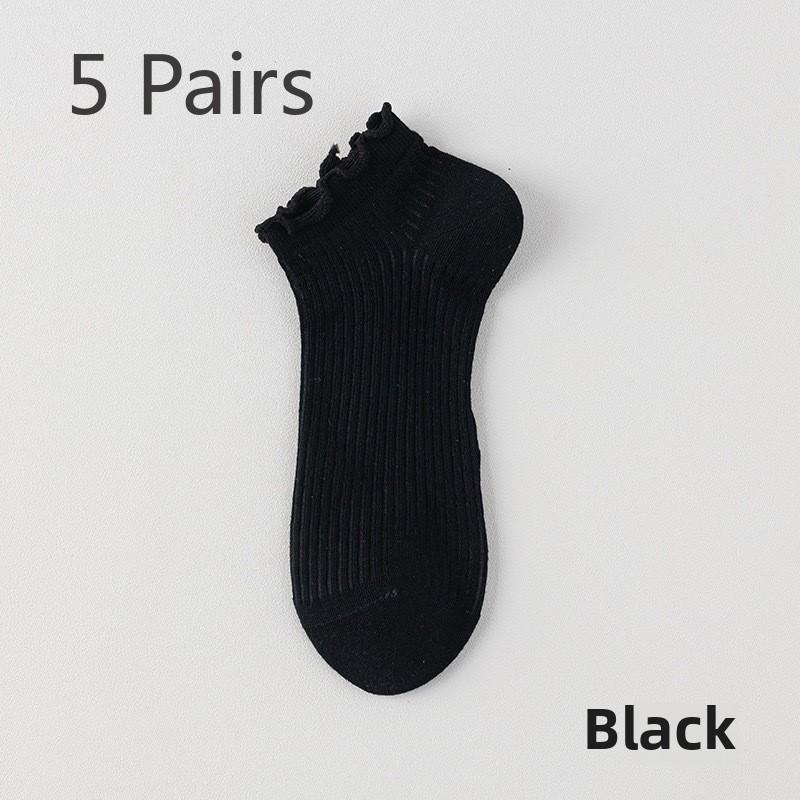 5 par spetssockor Dam Vår och Sommar Tunna Godisfärgssystem Nät Andningsbara Benfria Träöra Spets Låga Korta Bomullssockor