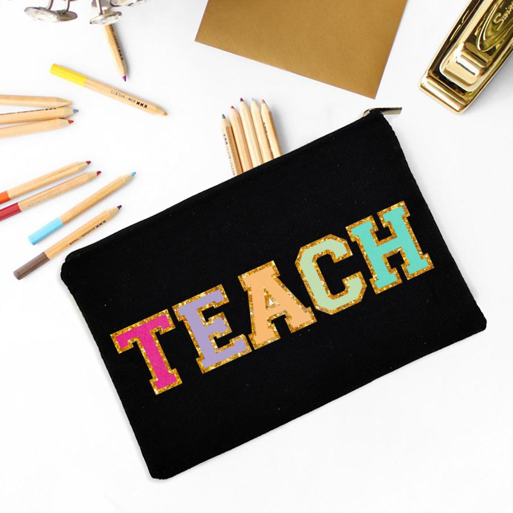 

Teacher Flower Print Pencil Case Travel Makeup Bag School Stationery Supplies Storage Bags Wash Pouch Cosmetic Bags Teacher Gift