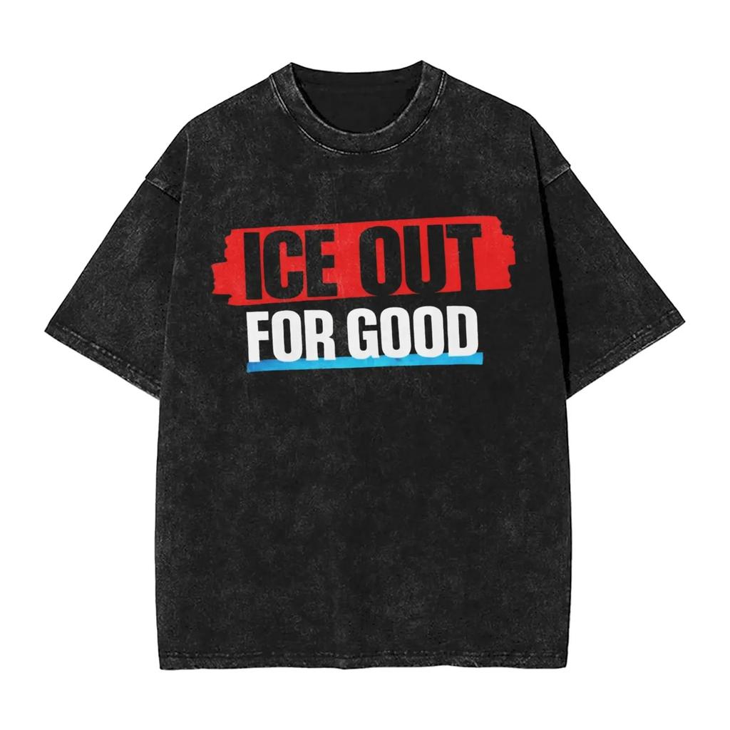 "ICE OUT" Bold Block Graphic Vintage Acid Washed Oversized Streetwear Y2K Hip Hop Graphic T-Shirt Top for Streetwear Enthusiasts