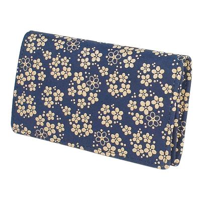 [Inden-ya] Inden Business Card Case, Large Capacity, Deerskin, Navy Blue with White Lacquer, Forget-me-not Pattern, 2501-14-181