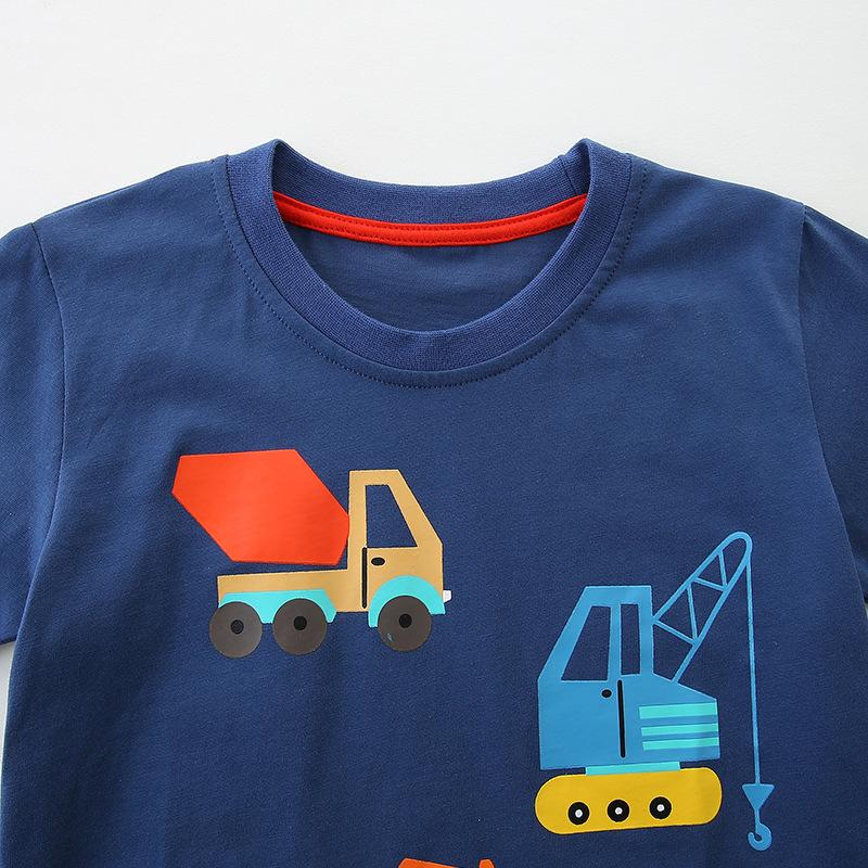 Summer Boys' Short-Sleeved Cartoon Print T-Shirt Children's Crew Neck Knitted Cotton T-Shirt