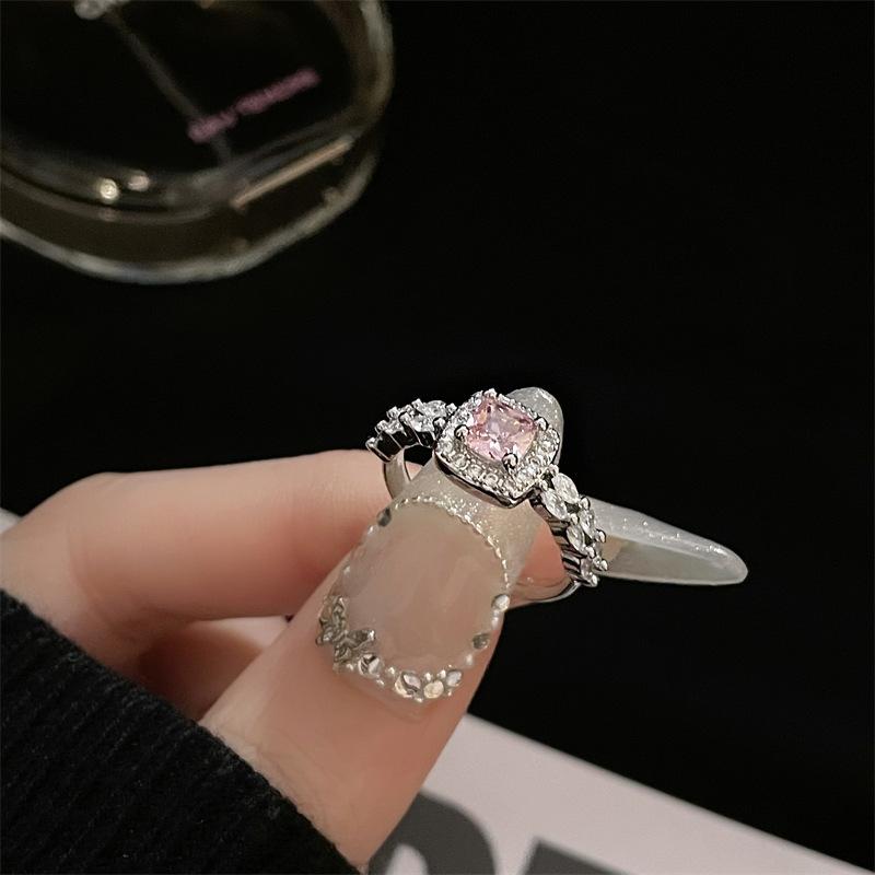 Pink Zircon Series Open Ring Cross French High-End Light Luxury Niche Design Sweet Cool Wind Ring Female Tide