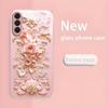 Pink floral metallic paint glass phone case suitable for Samsung Galaxy S26 S25 S24 S23 S22 S21 S20 FE/Ultra/Plus anti drop