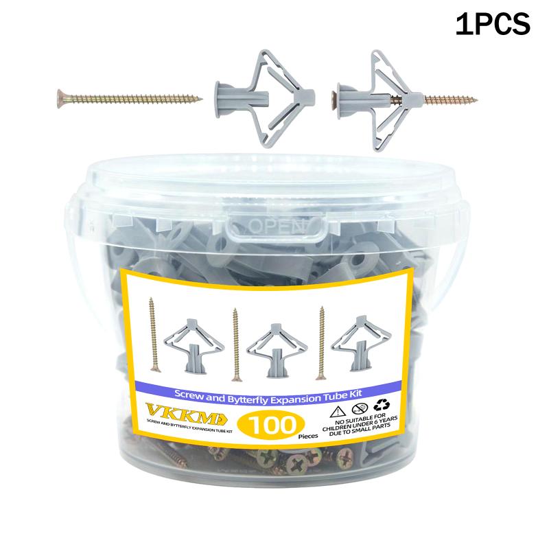 100Pcs Drywall Anchor Kit Hollow Wall Anchors Plasterboard Plugs Screws Butterfly Expansion Tube Pipe